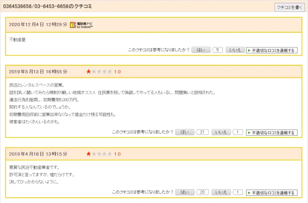 長谷川翔,小林永二郎の評判。引用元:https://www.telnavi.jp/phone/0364536656